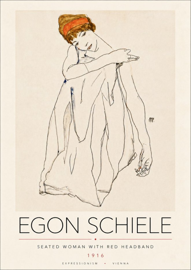 Schiele Seated Woman with Red Headband No6 - Plakat