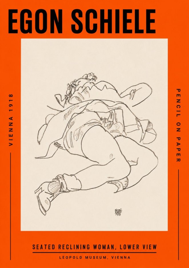 Schiele Seated Reclining Woman, Lower View No2 - Plakat