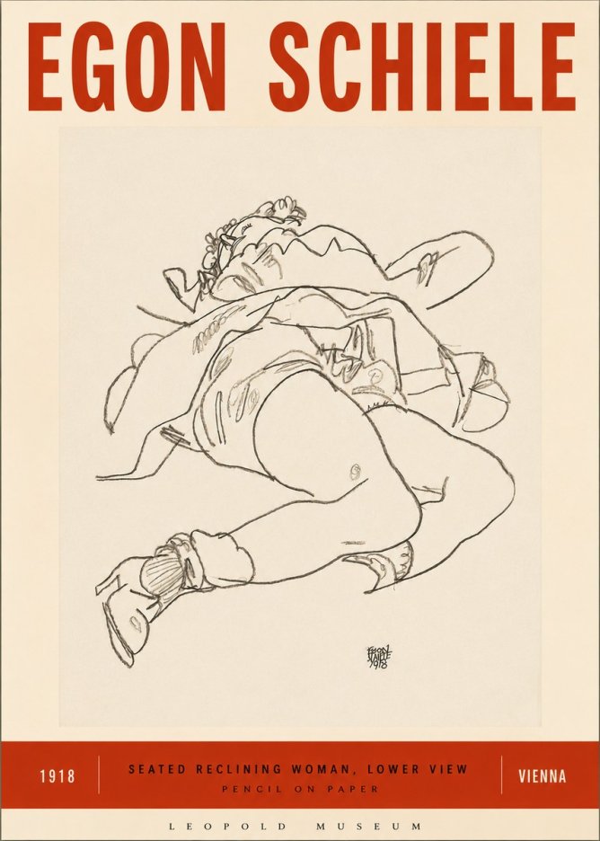Schiele Seated Reclining Woman, Lower View No3 - Plakat