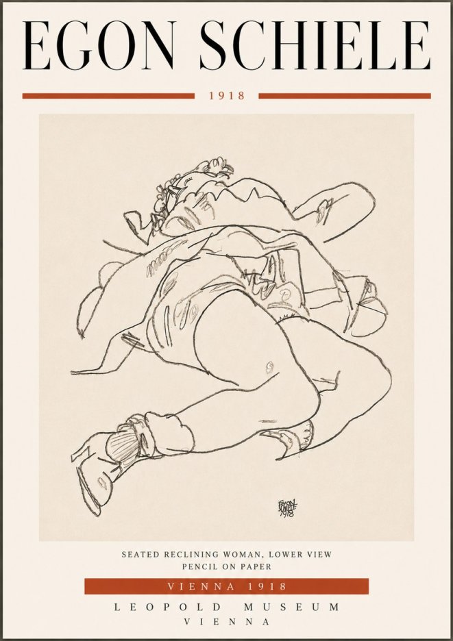 Schiele Seated Reclining Woman, Lower View No6 - Plakat