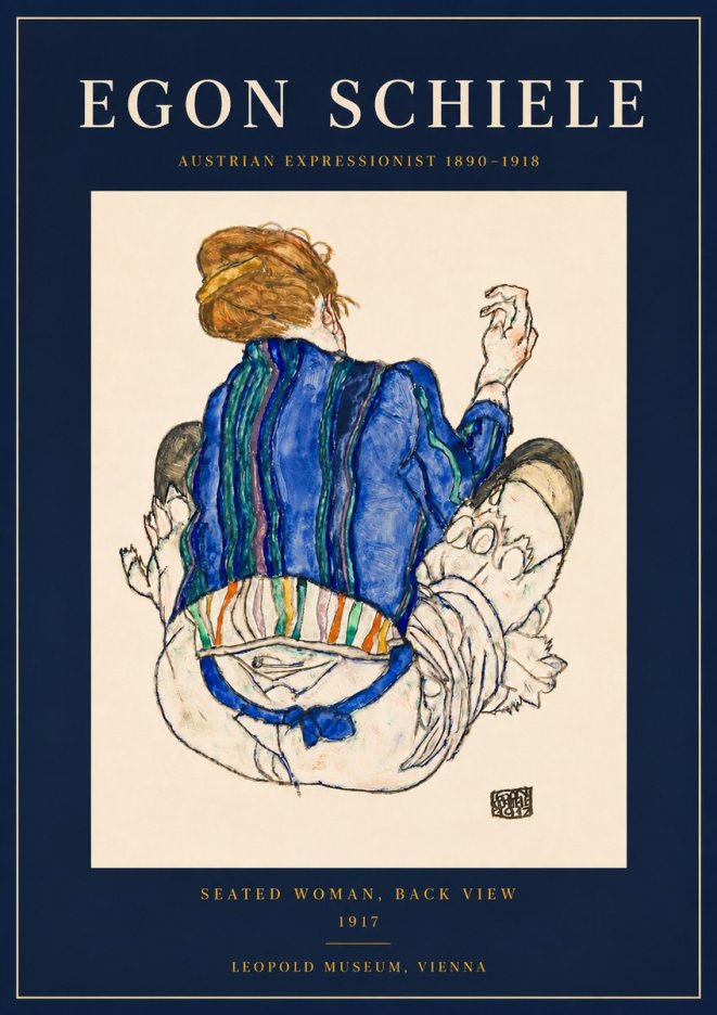 Schiele Seated Woman, Back View No6 - Plakat
