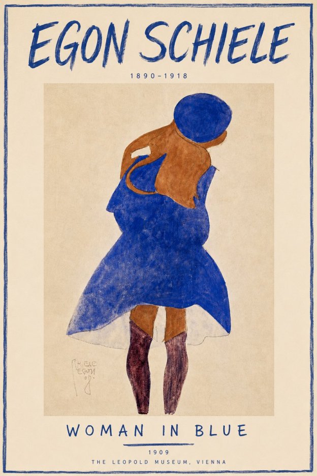 Schiele Blue Dress (Girl in Blue) No6 - Plakat