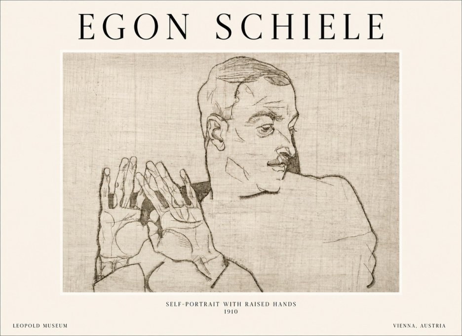 Schiele Self-portrait with Raised Hands No1 - Plakat