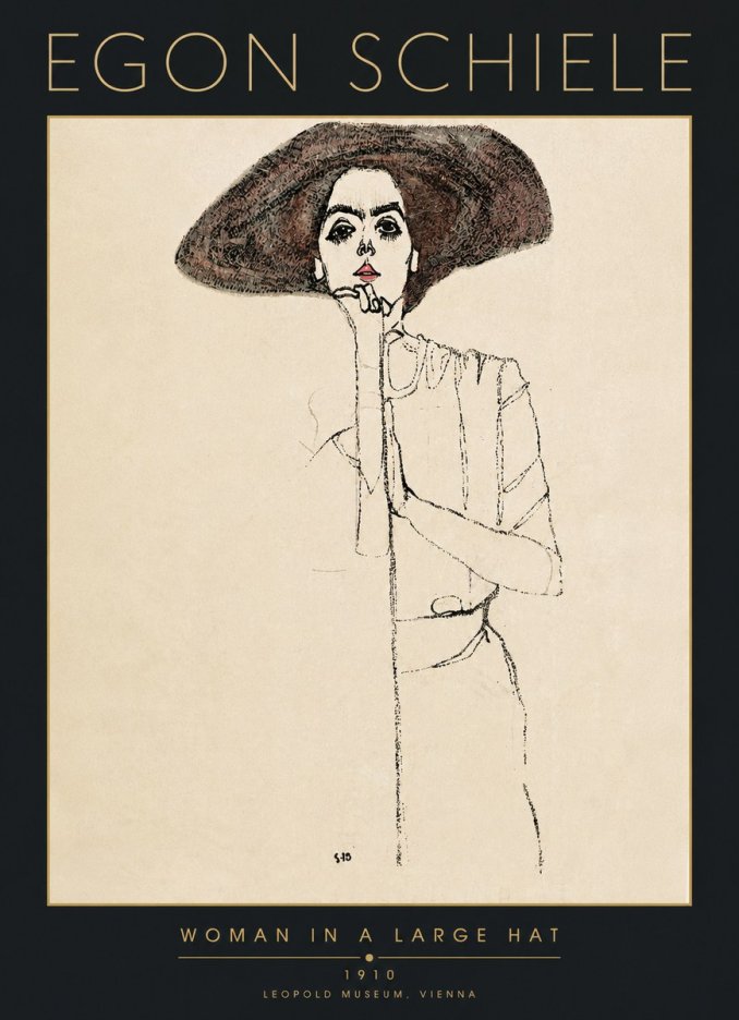 Schiele Woman in a Large Hat No5 - Plakat