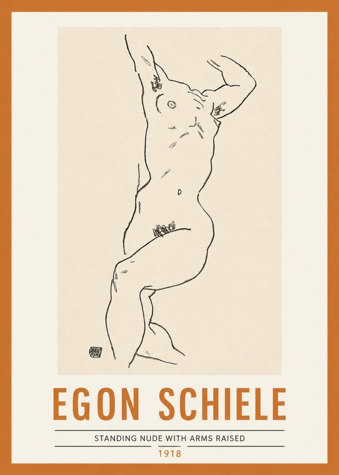 Schiele Standing Nude with Arms Raised No2 - Plakat