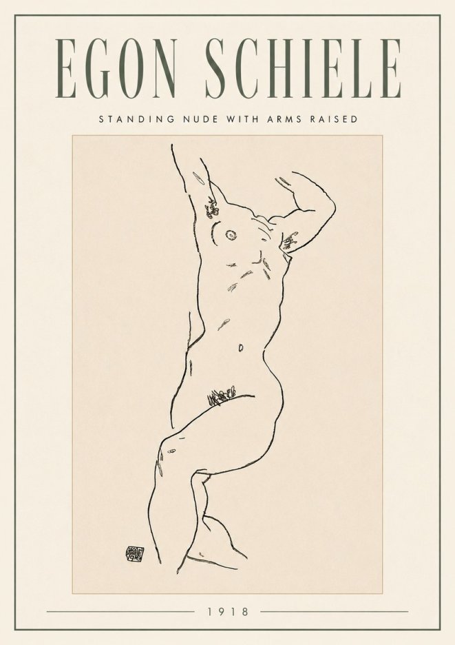 Schiele Standing Nude with Arms Raised No5 - Plakat
