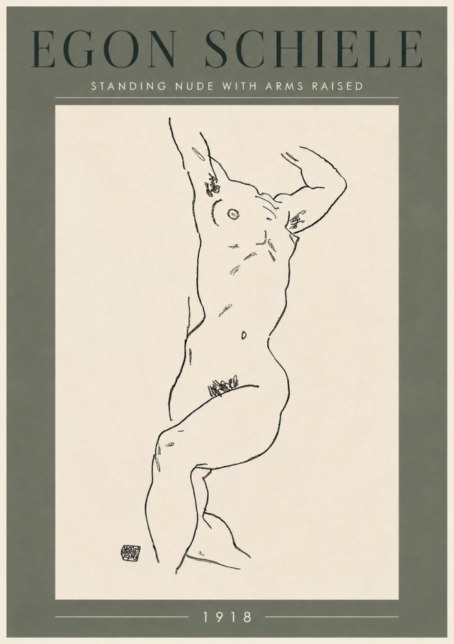 Schiele Standing Nude with Arms Raised No6 - Plakat