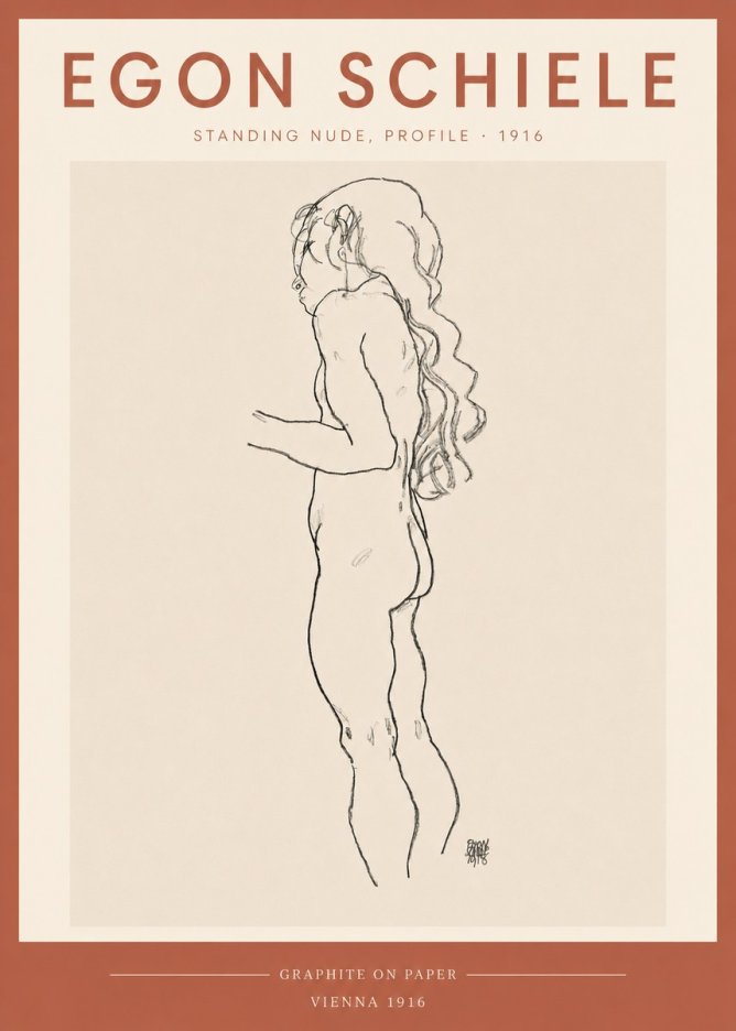 Schiele Standing Nude, Profile No3 - Plakat