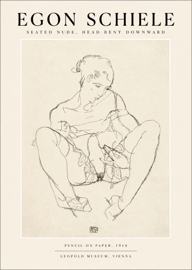 Schiele Seated Nude, Head Bent Downward No1 - Plakat
