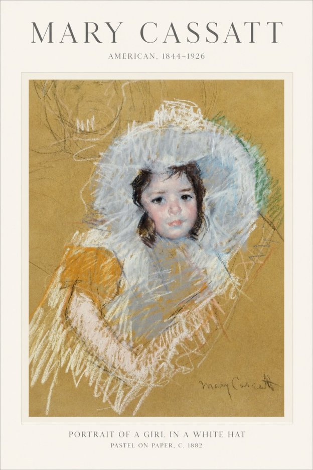Mary Cassatt Portrait of a Girl in a White Hat No1 - Plakat