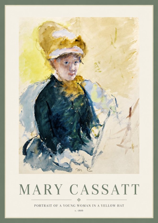 Mary Cassatt Portrait of a Young Woman in a Yellow Hat No3 - Plakat