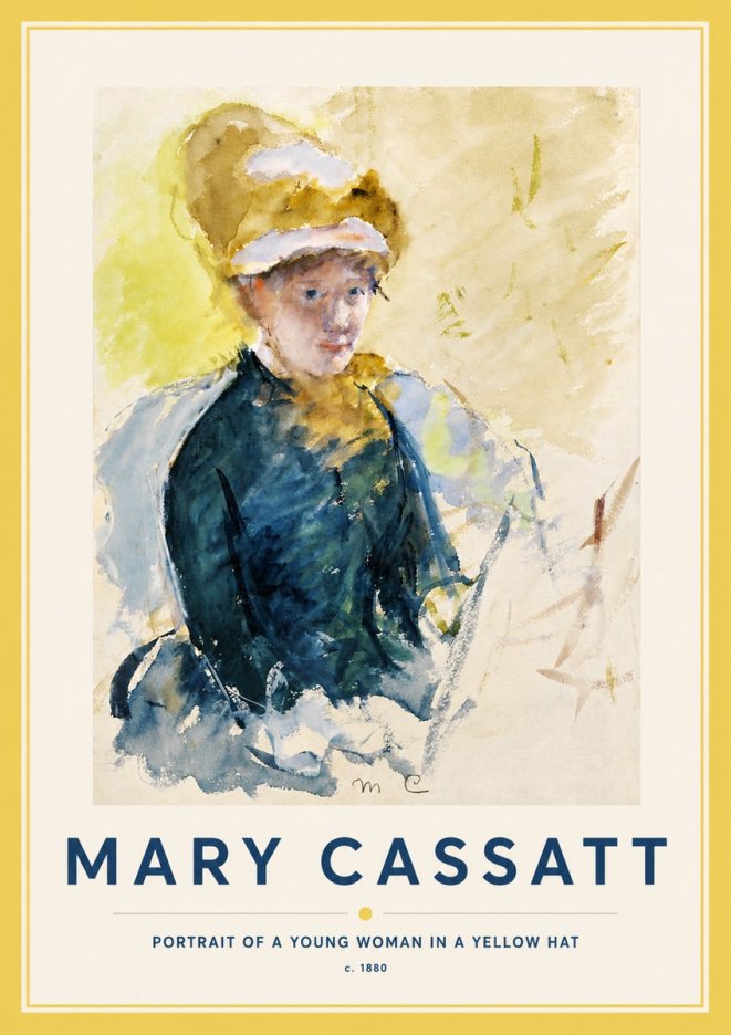 Mary Cassatt Portrait of a Young Woman in a Yellow Hat No5 - Plakat