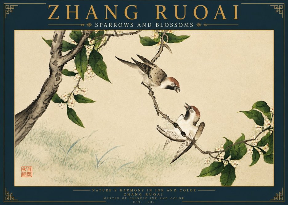 Zhang Ruoai Sparrows and Blossoms No4 - Plakat