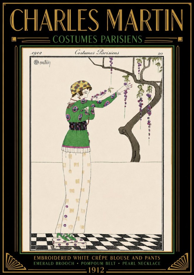 Charles Martin Embroidered White Crêpe Blouse and Pants No4 - Plakat