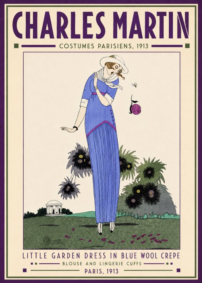 Charles Martin Little Garden Dress in Blue Wool Crepe No4 - Plakat