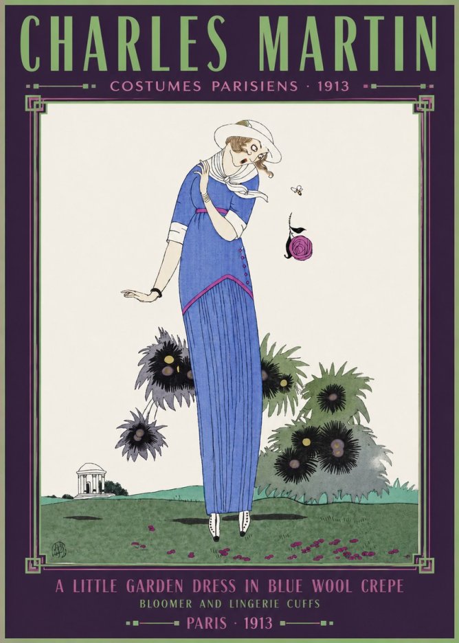 Charles Martin Little Garden Dress in Blue Wool Crepe No6 - Plakat