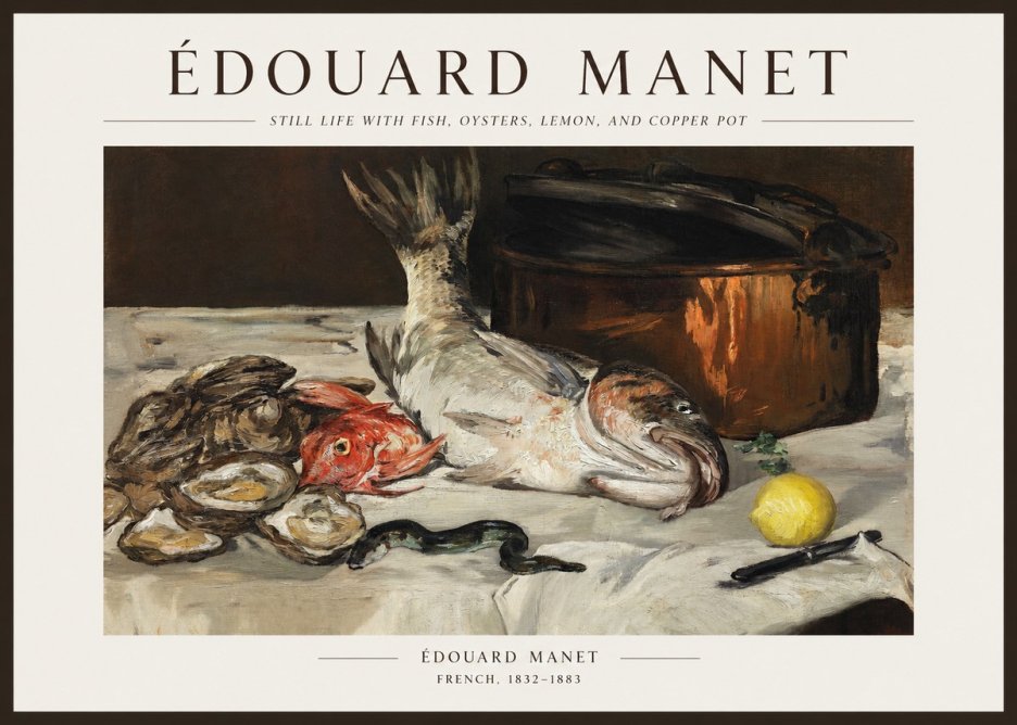 Édouard Manet Still Life with Fish, Oysters, Lemon, and Copper Pot No1 - Plakat