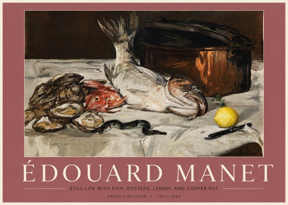 Édouard Manet Still Life with Fish, Oysters, Lemon, and Copper Pot No3 - Plakat