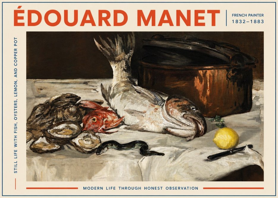 Édouard Manet Still Life with Fish, Oysters, Lemon, and Copper Pot No5 - Plakat