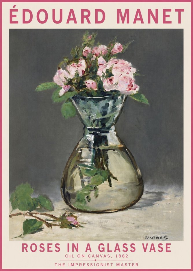 Édouard Manet Roses in a Glass Vase II No2 - Plakat