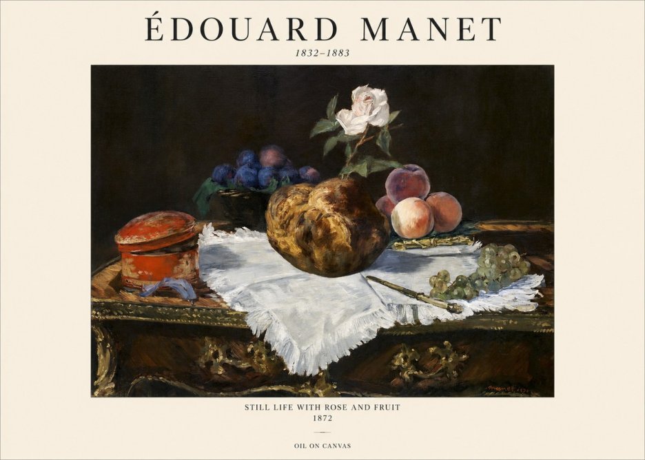 Édouard Manet Still Life with Rose and Fruit No1 - Plakat