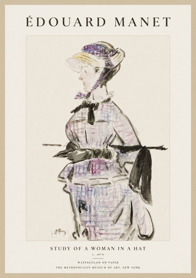 Édouard Manet Study of a Woman in a Hat No1 - Plakat