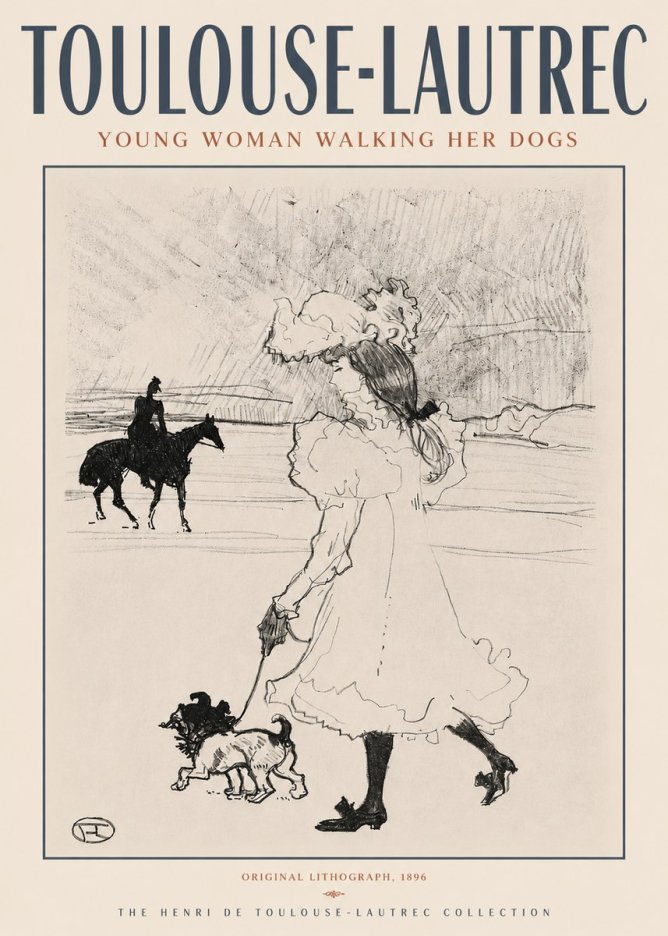 Toulouse-Lautrec Young Woman Walking Her Dogs No4 - Plakat