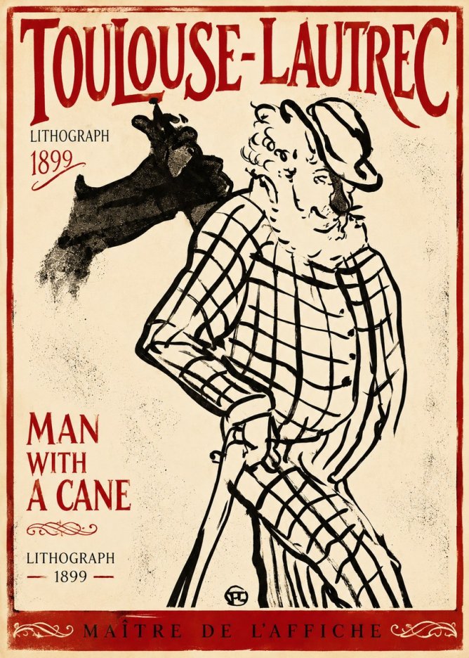 Toulouse-Lautrec Man with a Cane No3 - Plakat