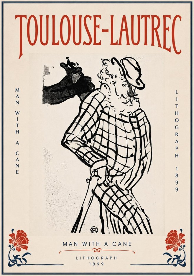 Toulouse-Lautrec Man with a Cane No5 - Plakat