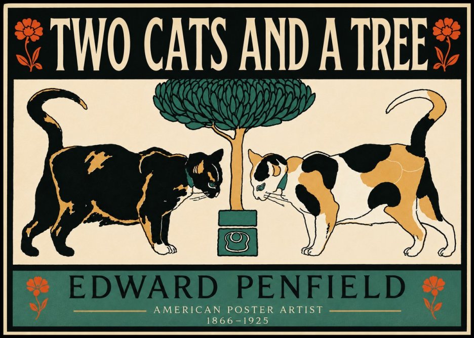 Edward Penfield Two Cats and a Tree No5 - Plakat