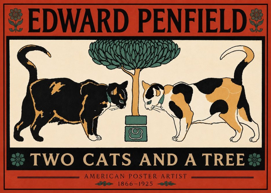 Edward Penfield Two Cats and a Tree No6 - Plakat