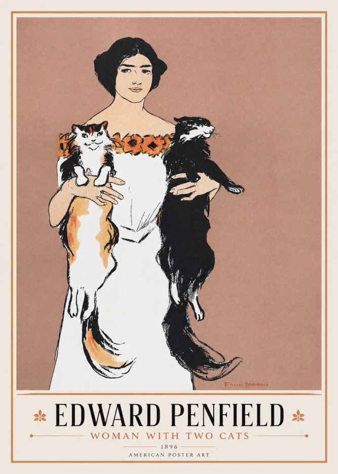 Edward Penfield Woman with Two Cats No1 - Plakat