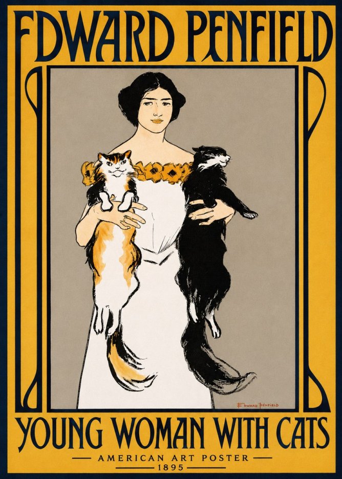 Edward Penfield Young Woman with Cats No2 - Plakat