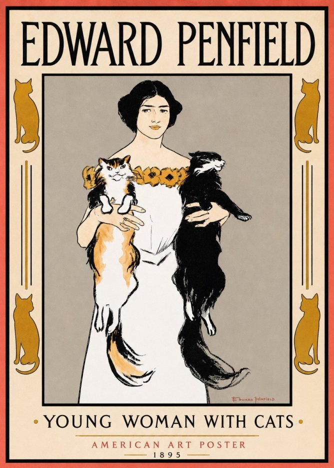 Edward Penfield Young Woman with Cats No3 - Plakat