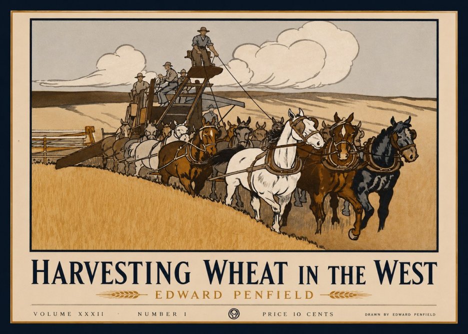 Edward Penfield Harvesting Wheat in the West No1 - Plakat