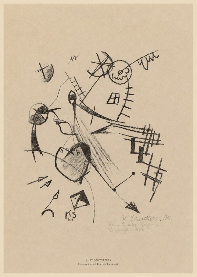 Kurt Schwitters Komposition Mit Kopf Im Linksprofil No5 - Plakat
