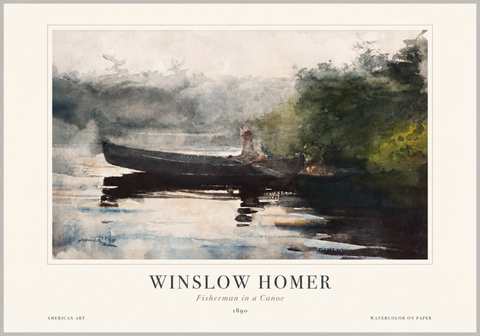 Winslow Homer Fisherman in a Canoe No1 - Plakat