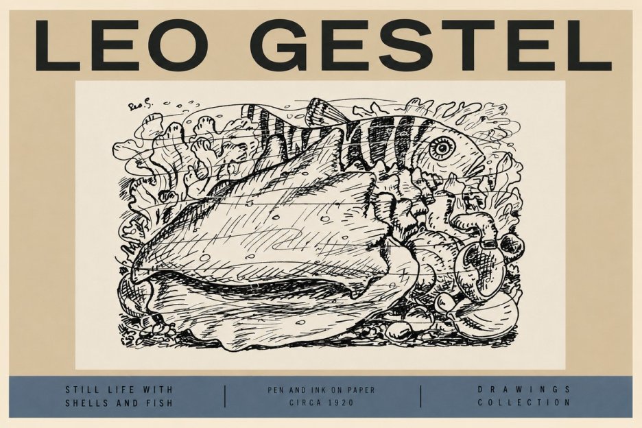Leo Gestel Still Life with Shells and Fish No2 - Plakat