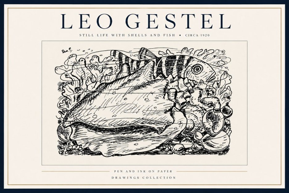 Leo Gestel Still Life with Shells and Fish No3 - Plakat