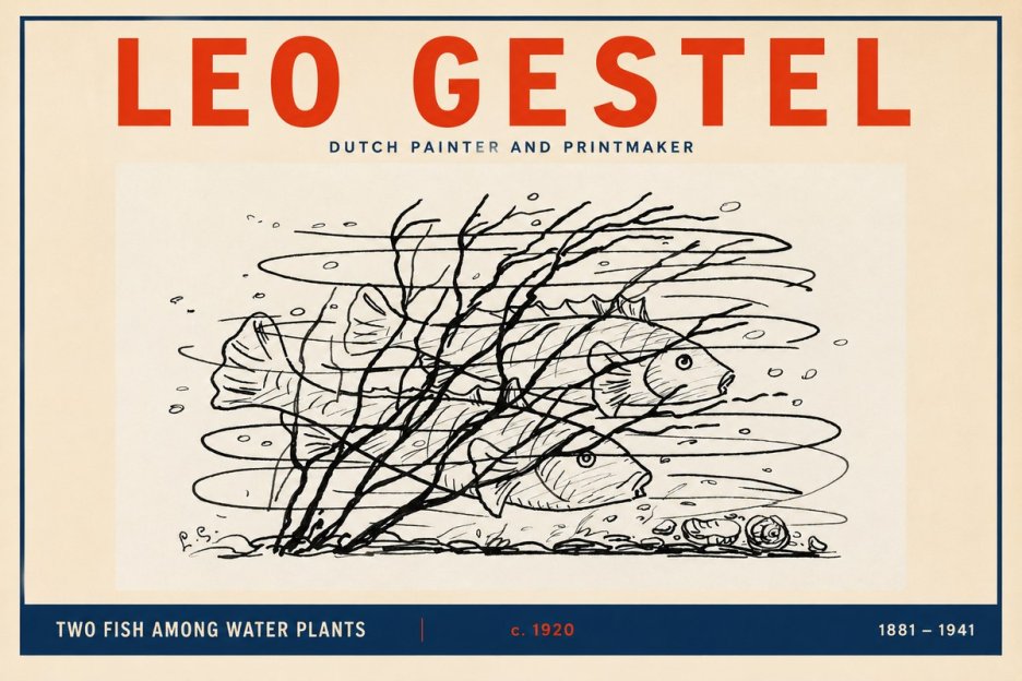 Leo Gestel Two Fish Among Water Plants No2 - Plakat