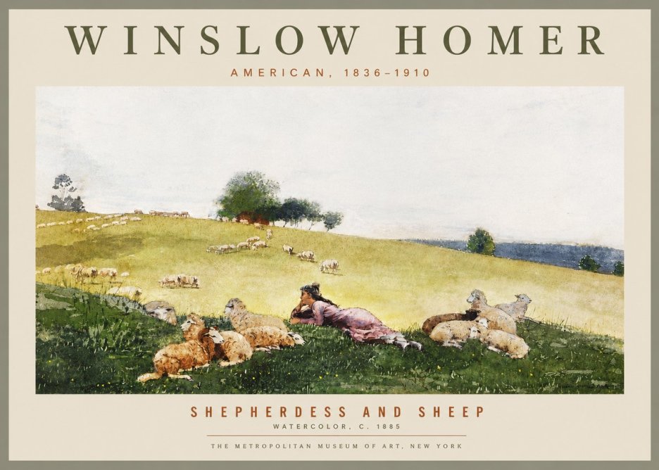 Winslow Homer Shepherdess and Sheep No4 - Plakat