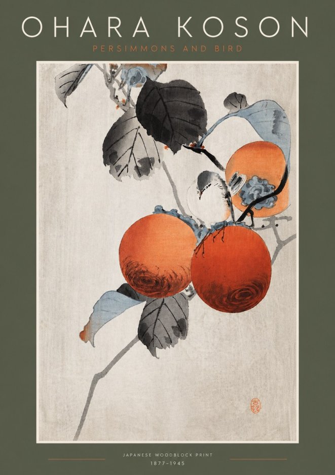 Ohara Koson Persimmons and Bird No3 - Plakat