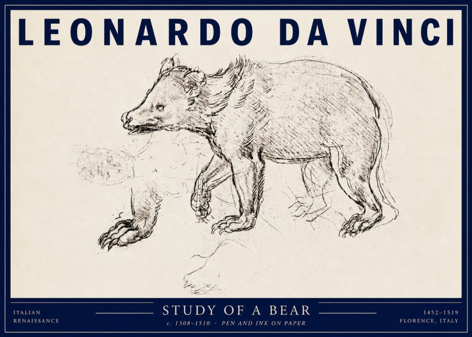 Leonardo da Vinci Study of a Bear No3 - Plakat