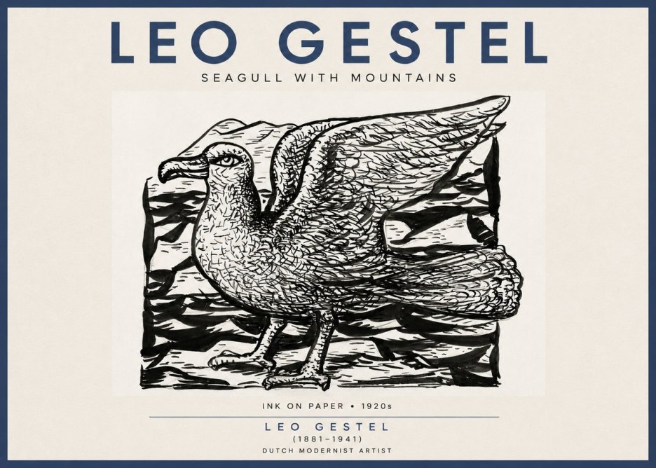 Leo Gestel Seagull with Mountains No4 - Plakat