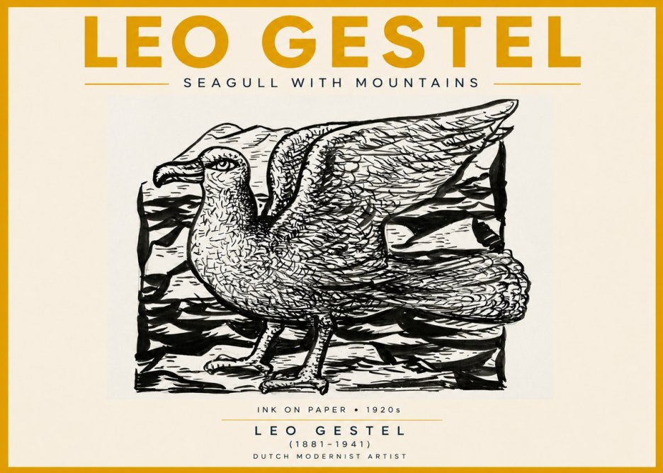 Leo Gestel Seagull with Mountains No5 - Plakat