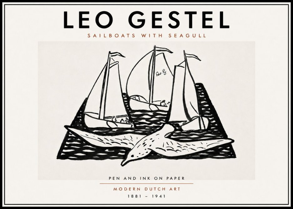 Leo Gestel Sailboats with Seagull No6 - Plakat