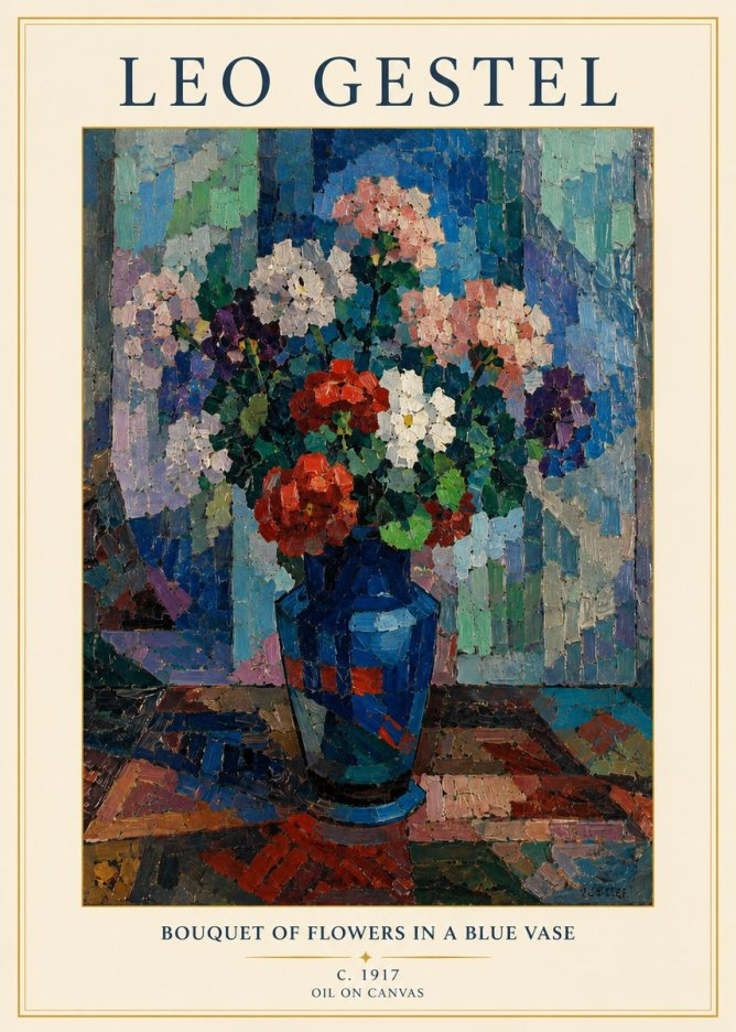 Leo Gestel Bouquet of Flowers in a Blue Vase No3 - Plakat