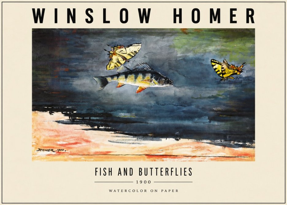 Winslow Homer Fish and Butterflies No3 - Plakat