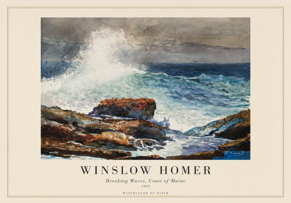 Winslow Homer Breaking Waves, Coast of Maine No1 - Plakat