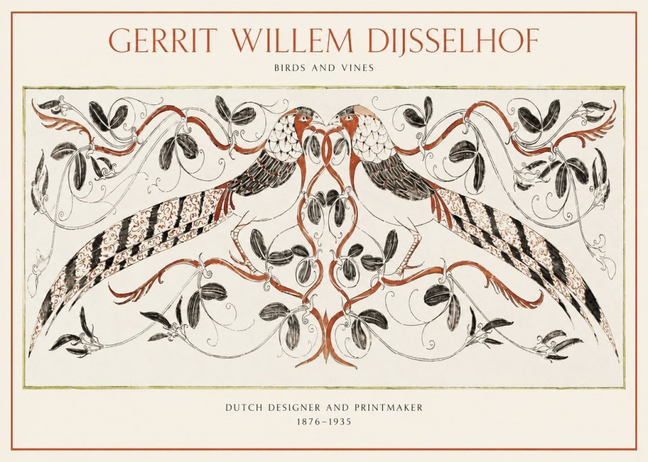 Gerrit Willem Dijsselhof Ornamental Design with Birds and Foliage No2 - Plakat